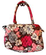 Vera Bradley Mocha Rouge Purse Brown Pink White Floral Handbag Quilted Z... - $23.13