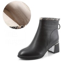 Short Boots Women Thick Heel New Autumn Winter Genuine Leather Shoes Mid-heel La - £82.94 GBP