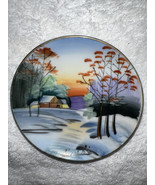Hitomi Vintage Hand Painted Decor Plate Sunset Autumn Scene - $190.06 MXN