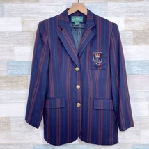 LRL Ralph Lauren Wool Tweed Blazer Blue Striped Bullion Crest VTG USA Womens 8 - £102.74 GBP