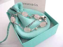 Tiffany &amp; Co Pink Rose Quartz Gemstone Bracelet Bangle Chain Silver Love Gift - £607.34 GBP
