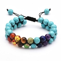 7 Chakra Beads Lava Rock Bracelet 8mm Double Layer Row Adjustable Unisex Yoga St - £10.33 GBP