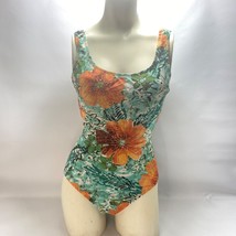 Catalina Womens One Piece Swimsuit 1X Tropical Floral Orange Teal Ribbed Texture - £15.60 GBP