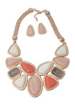 HW Collection Multi-Colored Acrylic Beads Mesh Goldtone Necklace and Earrings, 1 - £21.57 GBP