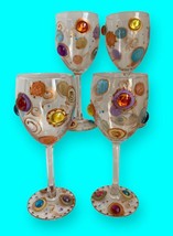 Vintage Wine Glasses Hand Painted and Decorated 3D Beads Bubbles Signed - £44.10 GBP