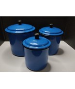 EUC 6pc NESTING 3 CANISTER SET RARE ENAMEL Royal Blue Made in Poland MCM - £37.01 GBP