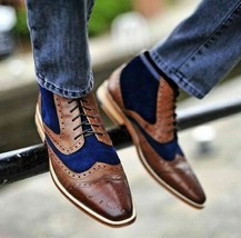 Handmade Men two tone boot, Men blue and brown ankle boot, Mens casual boot - £126.54 GBP+