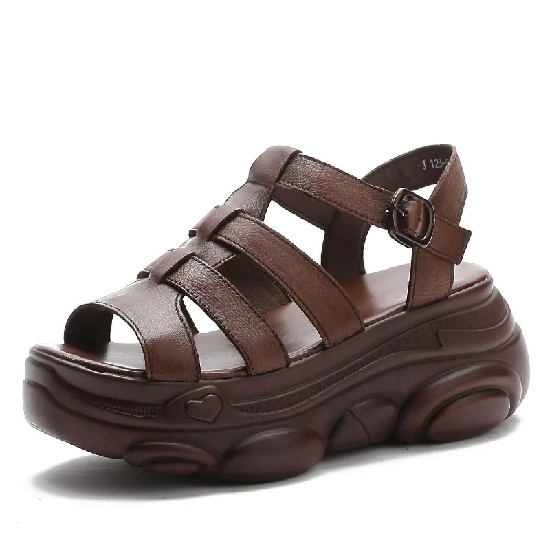 Handmade Retro Women Platform Sandals Summer  Genuine Cow Leather Wedges... - £74.93 GBP