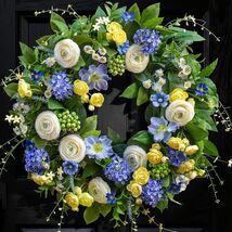 24-Inch Spring Wreath with Hydrangeas &amp; Wild Daisies for Cheerful Entryways - $89.05