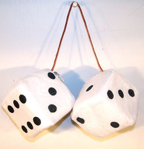 LARGE WHITE FUZZY HANGING DICE mirror fur car PLUSH die - £7.60 GBP