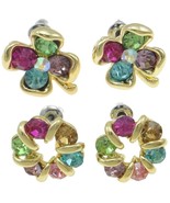 Wholesale Bulk Lot 8 Pair Stud Earrings Colored Rhinestone Gold Plate Re... - $20.24+