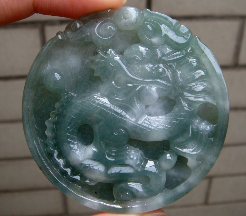 Primary image for Certified Oilly Green Icy Jadeite Emerald Jade Carved Dragon Pendant【Grade A】