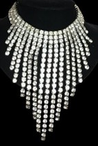 Vintage Fringe Choker Necklace Rhinestones Drag Queen Pageant Bridal Prom 18” - £99.69 GBP