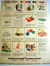 1953 Color Ad Dominion Inlaid Linoleum Key to Decor... Your Floor - $8.99