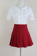 Red Pleated Mini Skirt Outfit Women Girl Short A-line Pleated Skirt image 1