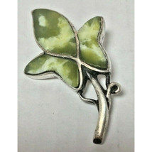 Modernist 925 Sterling Silver Green Jade Flower Brooch Sky - $47.52