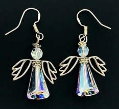 Vintage Sterling Silver 925 Faceted AB Crystal Angel Earrings - $19.80