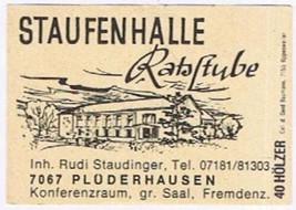 Matchbox Label Germany Staufenhalle Tataftube Stauffen Hall Council Chamber - £0.78 GBP