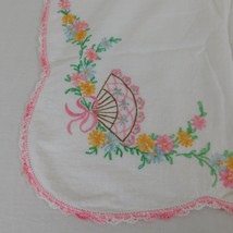 Hand Embroidered Table Runner Dresser Scarf Fans Flowers Crochet Tatted Edge Vtg - £18.94 GBP