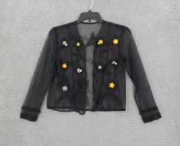 Womens Dress Jacket Sz S Translucent Black Beaded Fringe Button Closure Flowers - £16.07 GBP