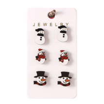 3 Pairs Set Of Christmas  Stud Post Earrings - New - Snowmen - £14.27 GBP