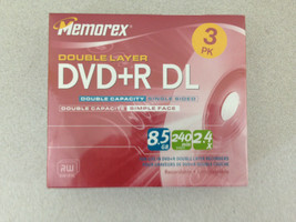 Memorex Double Layer DVD+DL 3 Pack Recordable NEW Sealed  - £4.63 GBP