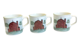 3 Large Coffee Mugs Cups Tienshan Stoneware Prairie Barn Trees Farm Country - $21.77