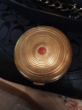 Vintage Coty Brass Powder Compact With Mirror Etched Art Deco Design Red... - €30,95 EUR