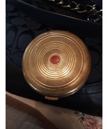 Vintage Coty Brass Powder Compact With Mirror Etched Art Deco Design Red... - $677.40 MXN