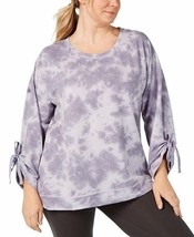 Ideology Womens Plus Blue Tie-Dye Crewneck Tie Sleeve Sweatshirt Size 1X... - £15.78 GBP