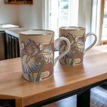 Fitz and Floyd Cloisonne Iris 1980 Coffee Mug Set 2 Cup Collectable Ceramic Tea - $46.75