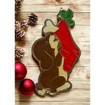Vintage Christmas Puppy with Stocking Enamel Brooch Pin Red Dog Bone Gol... - £7.85 GBP