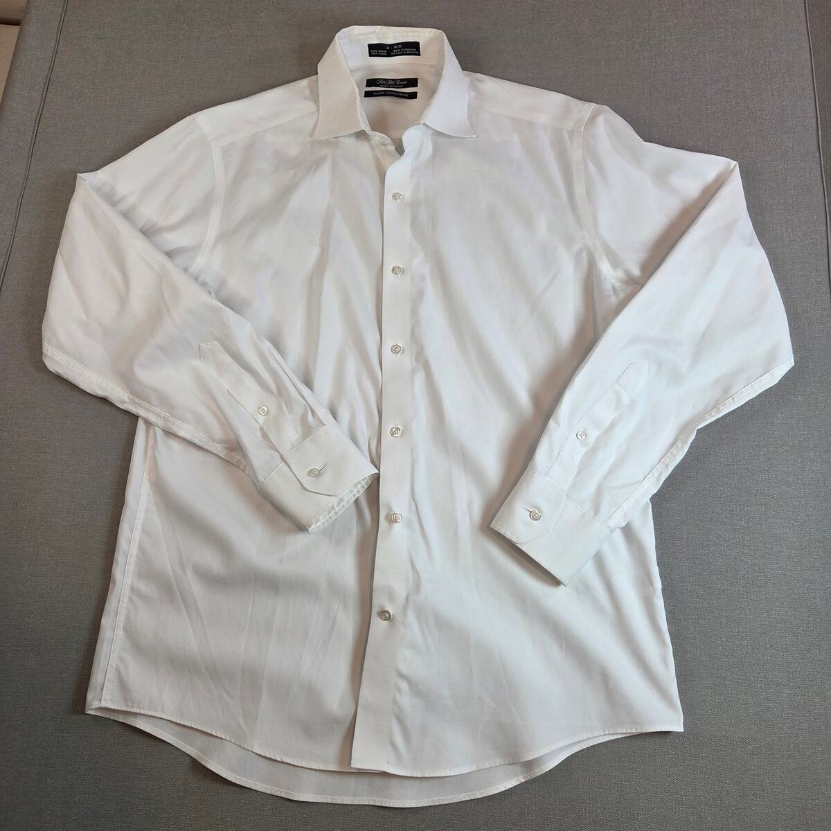 Saks Fifth Avenue White Dress Shirt 16 34/35 Slim Fit Non Iron Cotton - $29.99