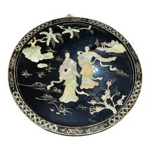Oriental Large Mother of Pearl Black Lacquer Asian Women Round Wall Art 19.5” - £222.27 GBP