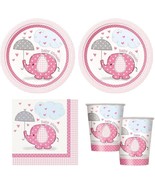 pink Umbrellaphants girl babyshower Party Supplies - Plates, Napkins &amp; cups - £15.64 GBP