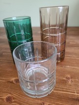 Anchor Hocking  Glasses TARTAN (MANCHESTER) Set of 3 amber green clear - £20.86 GBP