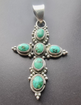 Vintage 925 Sterling Silver Tibetan Turquoise Cross Pendant - £72.39 GBP