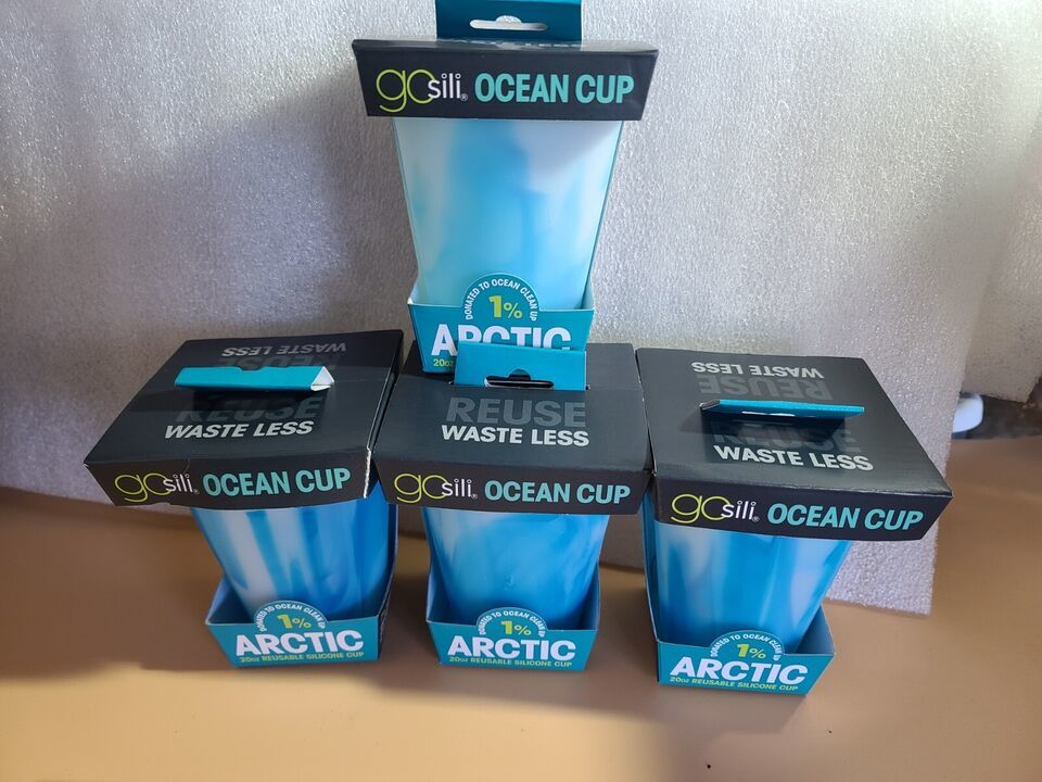 Go Sili 4 pk Reusable Silicone Cups 20 oz. Ocean Blue Dishwasher Microwave Safe - $23.44