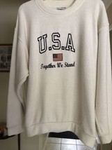 Vintage 80s Sweatshirt  XL Ecru Embroidered USA Together We Stand Touch ... - £17.34 GBP