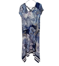 Chicos Blue Paisley Floral/Bottom Stripe Asymmetric Midi Dress Sz XS/S - £13.71 GBP