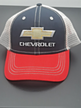 VTG Chevy Hat Cap Men Snap Back Blue Red Racing Trucker Chevrolet Car - £10.78 GBP