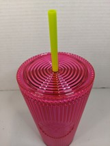 New Neon Starbucks Pleated Magenta Pink Grande Tumbler Cold Cup Summer 2023 16oz - £19.03 GBP