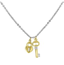 Italian Sterling Silver &amp; 14k Gold ❤️ Heart Lock &amp; Key 16-18” Necklace - £39.52 GBP