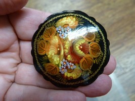 br-432) hand painted bouquet yellow orange red floral lacquer pin brooch Russian - £37.23 GBP