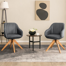 Set of 2 Swivel Accent Chair Modern Leathaire Armchairs w/ Beech Wood Legs - £231.70 GBP