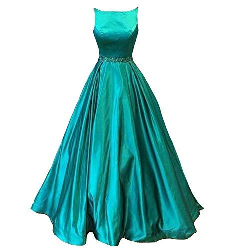 Plus Size Bateau Beaded Satin Long Formal Evening Prom Dresses Turquoise US 20W