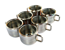 Set of 6 Stainless Steel Double Wall plan coffee/tea Line Cup Mug Coffe Cup Mug - £35.28 GBP