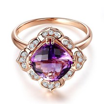 Vintage 14K Rose Gold Wedding Anniversary Ring/2.65 Ct Amethyst and Diamond ring - £991.20 GBP