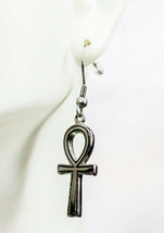 Ebros Ancient Egyptian Stainless Steel Ankh Key Dangle Earrings Pair Accessory - £19.29 GBP