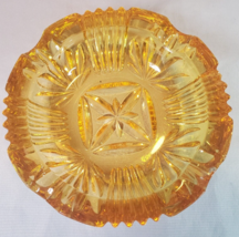 Vintage Amber Yellow Cut Glass Ashtray 5 3/4 in. Mid Century Smoker Cigarette - £9.45 GBP